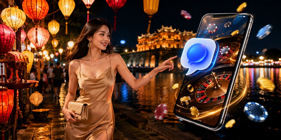 Trải nghiệm casino mobile tại chợ đêm Huế – ánh đèn rực rỡ và màn hình điện thoại