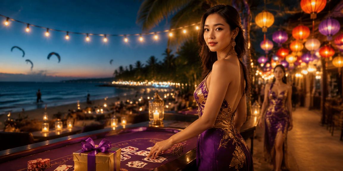 Bờ biển Mũi Né về đêm, khung cảnh thư giãn khi theo dõi trận đấu và kèo bóng đá trực tuyến